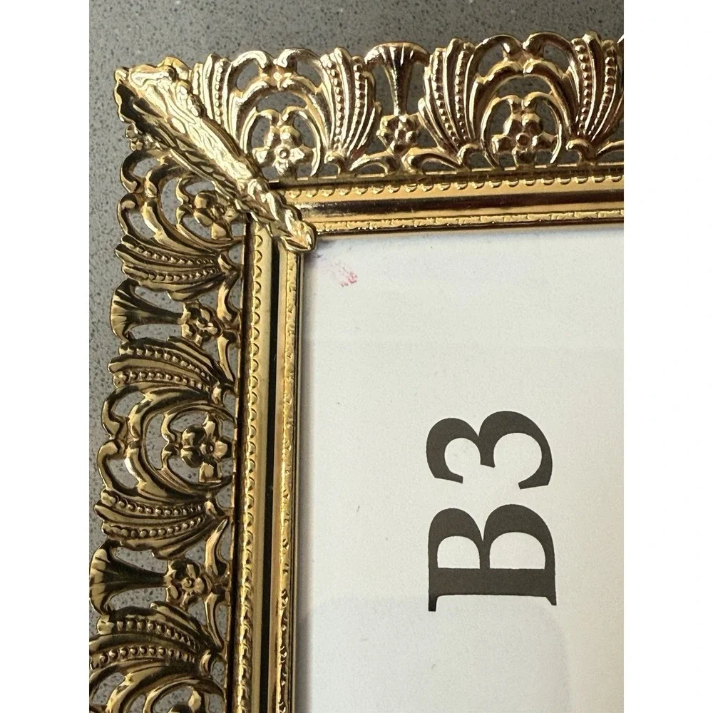 Vintage Brass Picture Frame 3.5 x 4.5 Filigree Ornate Gold Tone Hollywood EUC